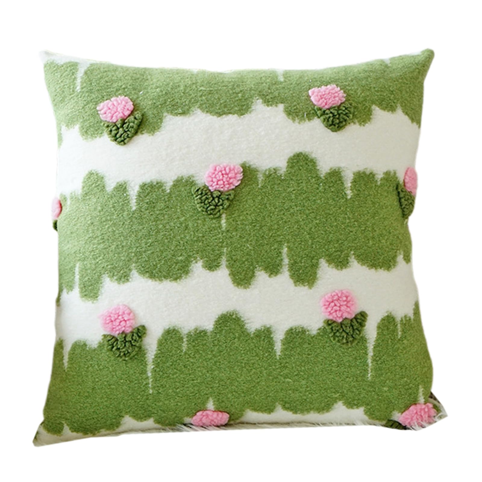 Msioytog Green Wavy Flowers Embroidery Pillowcase Pillow Cover Flower Leaves Print Cushion Cover Decorative Throw Pillow For Bedroom Home Decors Embroidered Cushion