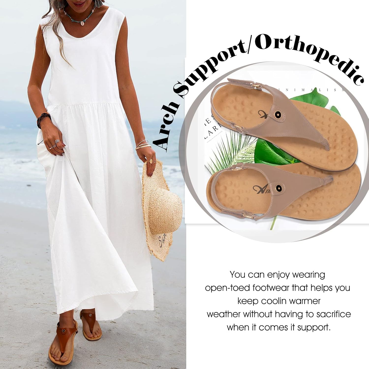 Athlefit Women's Comfortable Orthopedic Sandals Thong Dressy T-Strap Orthotic Casual Summer Arch Support Sandals - Image 4