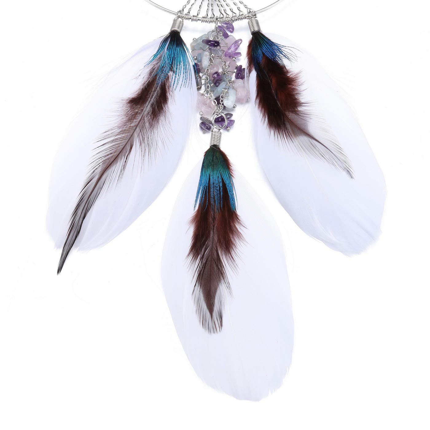 CrystalTears 7 Chakren Lebensbaum Fensterdeko Hängend Handgefertigt Wire Wrap Trommelsteine Baum des Lebensbaum Feng Shui Deko Edelstein Traumfänger(Amethyst/Rosenquarz/Aquamarin)