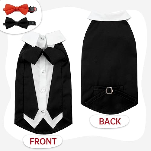 Miniatura 5 de Bonaweite Camisa de esmoquin de gato sin pelo, ropa de gato solo para gatos, traje de boda con 2 corbatín, disfraz formal de gatito para Sphynx,