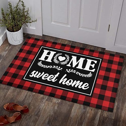 Miniatura 7 de Ideasonna Juego de 2 tapetes de cocina rojos a cuadros de búfalo, lavables, antideslizantes, para piso, 2 piezas, decoración de cocina roja