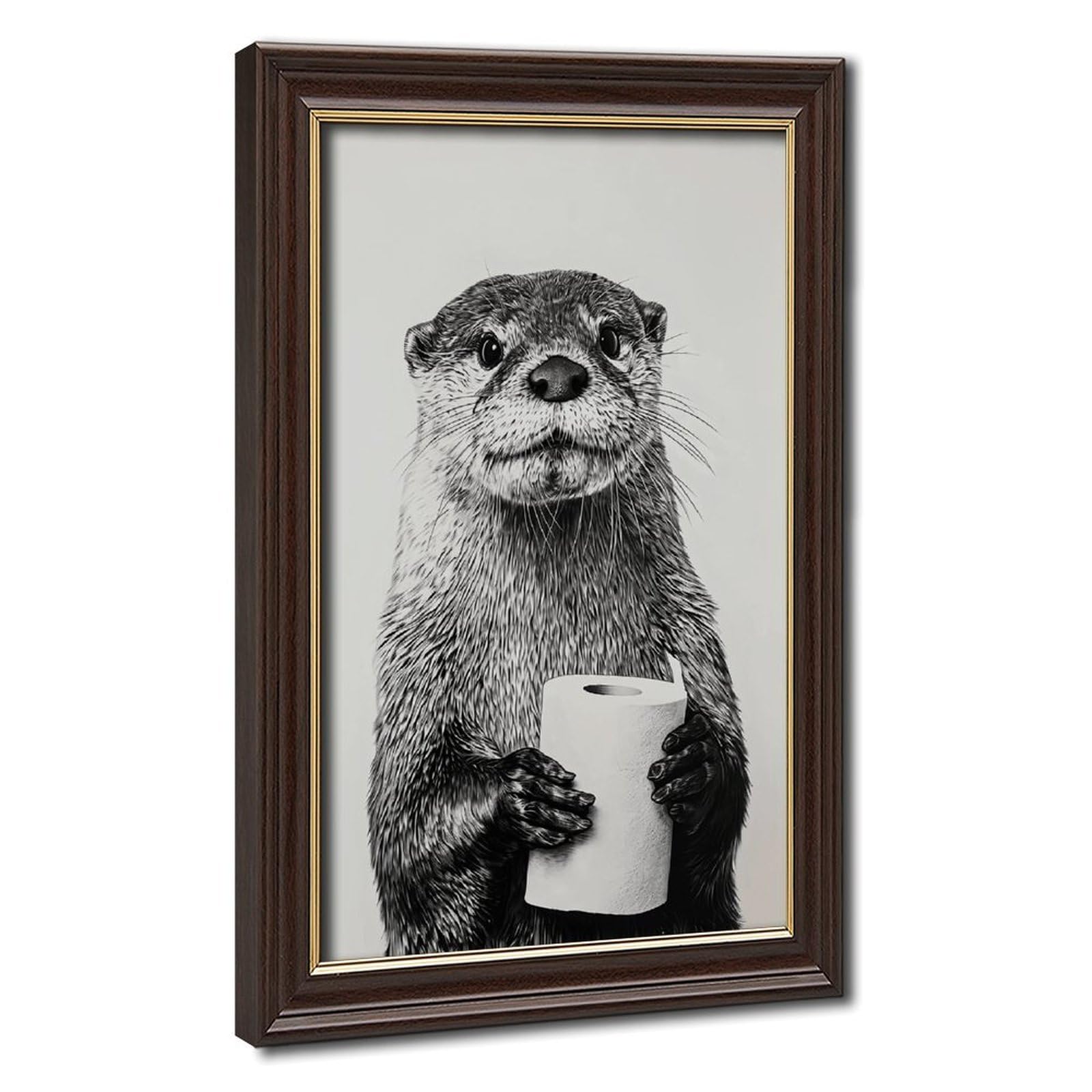 AYINUER Otter Holding Toilet Paper Roll Canvas Poster for Office Decor Gift