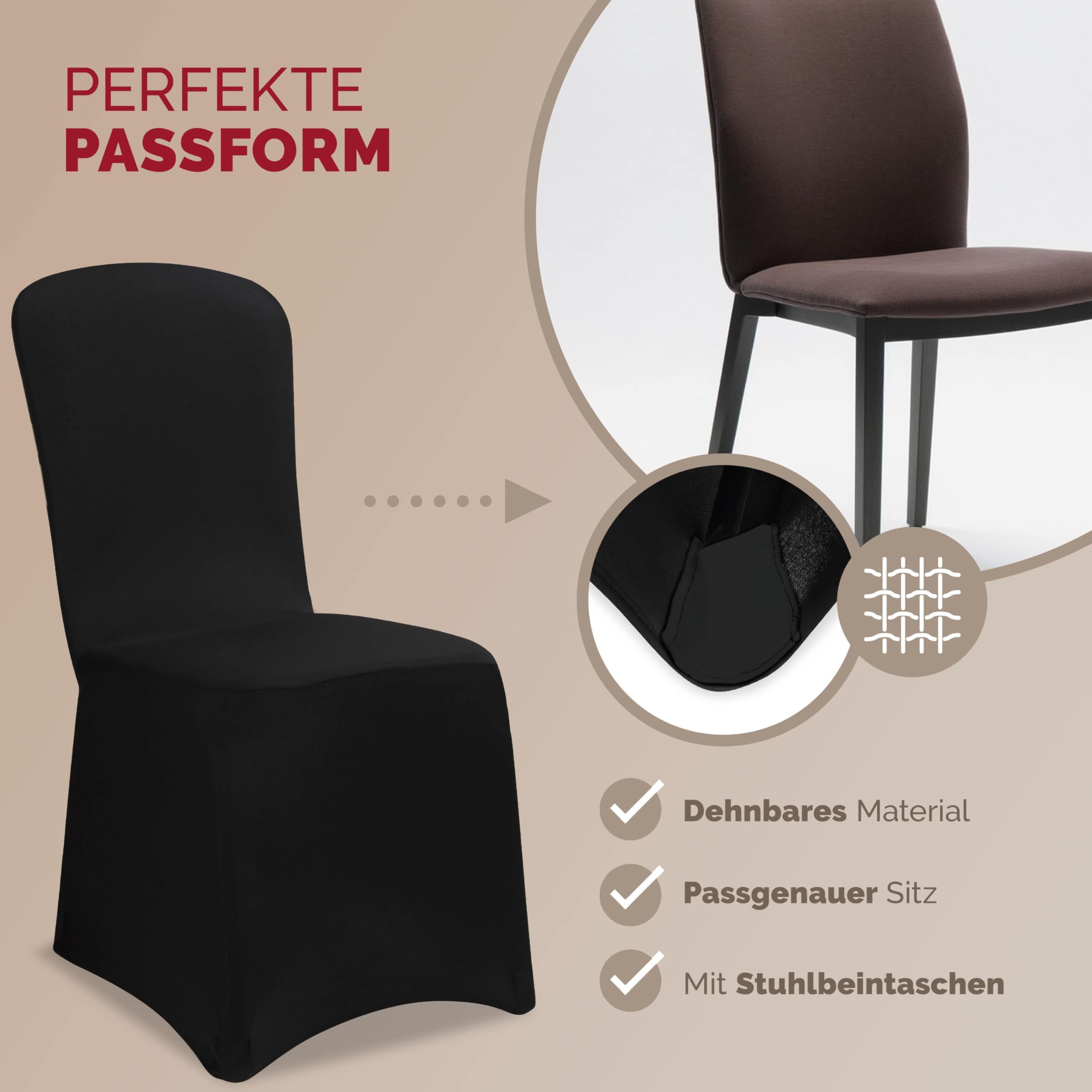 DETEX® Stoelhoezen Elastisch Set van 6 Zwart Universeel Rekbaar Wasbaar 30° Kreukvrij Stoelovertrek Stoelbekleding