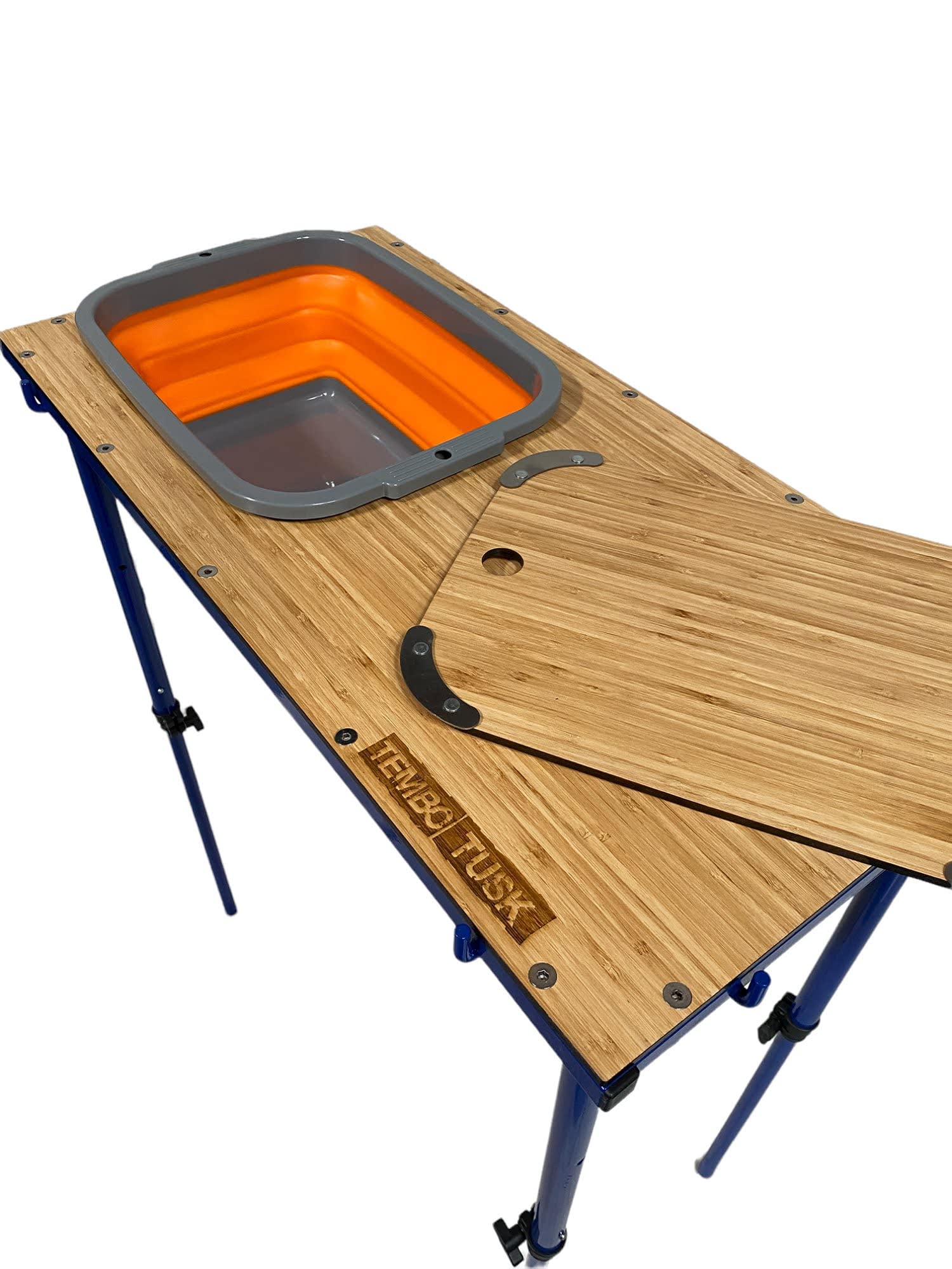 TEMBOTUSK Bamboo Camp Table Basin Kit, with Adjustable Legs, and Carry Bag