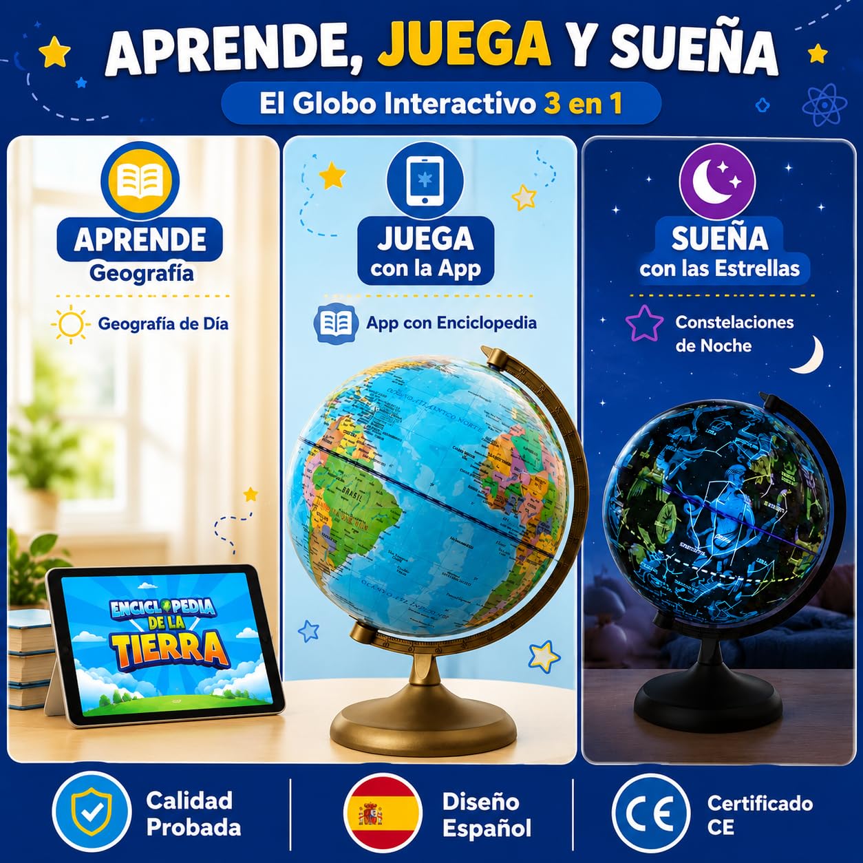 Big Minds - Globo Terráqueo | Bola Del Mundo Interactiva Niños Modo Noche Y Día | Globo Terraqueo Interactivo Niños Con App | Bola Del Mundo Con Luz Led Español | Regalo Comunion Niño | Comunion Niña