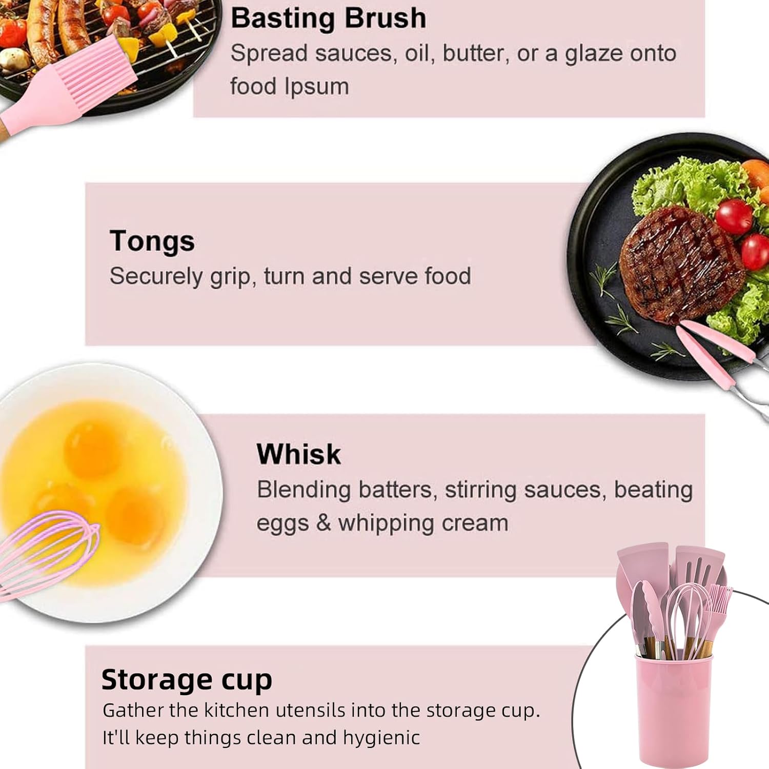 12 Pcs Silicone Cooking Utensils Set Kitchenware Set Kitchen Tool Set Kitchen Utensils for Cooking Wooden Handle Gadgets with Holder for Nonstick Cookware