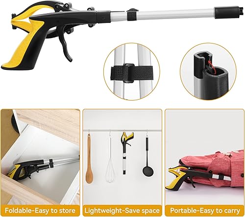 Miniatura 6 de AKEYDIY Paquete de 2 herramientas de agarre, agarrador de garra de basura de 32 pulgadas con luz, palito de recogida de basura plegable, herramienta