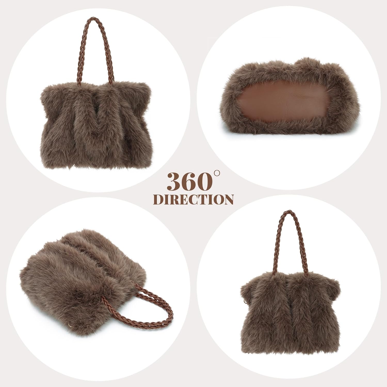 Emprier Fluffy Faux Fur Underarm Bags for Women Fuzzy Tote Handbag Plush Shoulder Purses
