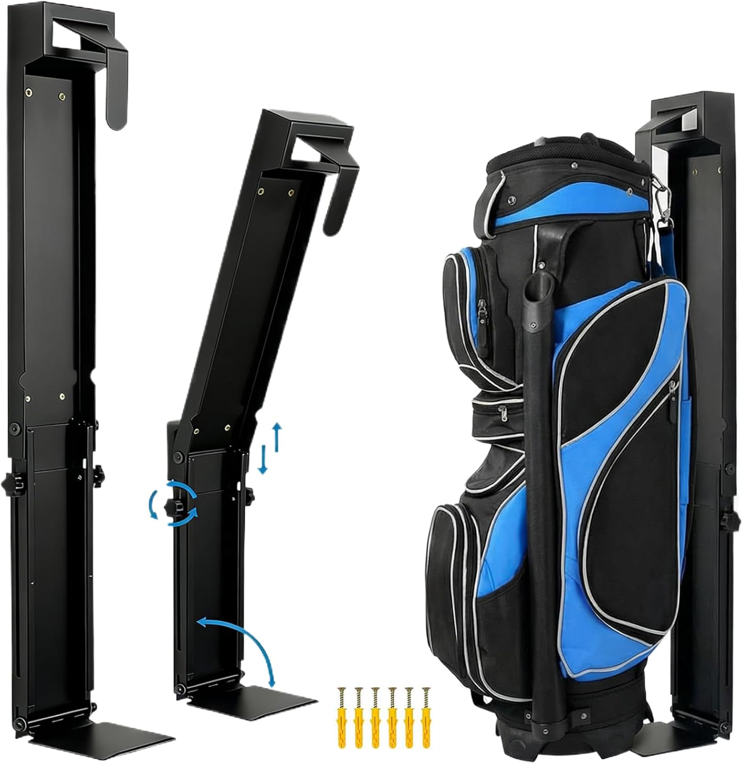Wall Mount Golf Bag Stand for Storage,Golf Storage Organizer for Golf Clubs, Home, Basement .Adjustable Wall Mount Golf Bag Holder.Space Saving