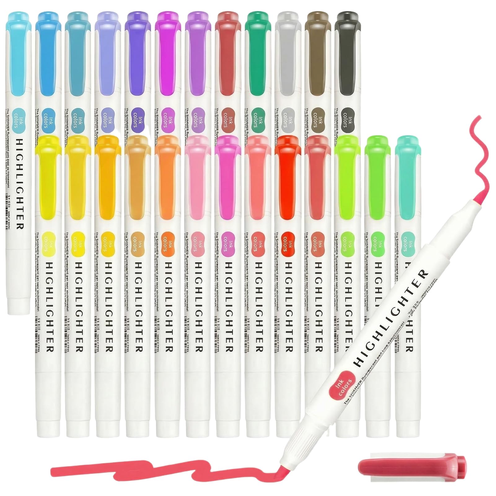 Witflew Highlighter Pens, 25 Colors Mild Highlighters, Dual Tip Colourful Highlighter, Quick Dry Broad Chisel and Fine Tips, Suitable for Coloring, Underlining, and Writing.