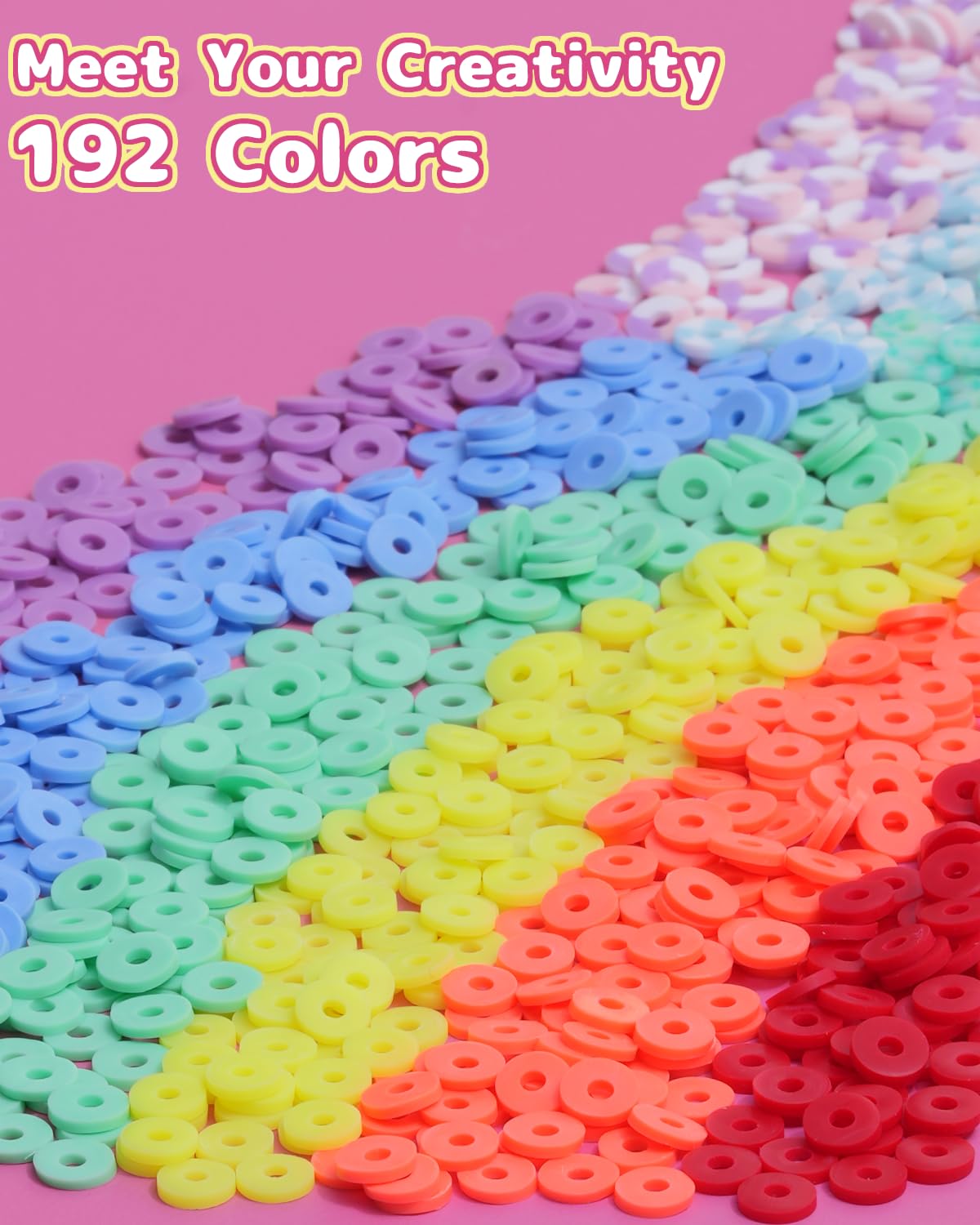 BestNow Clay Beads Bracelet Making Kit 192 Colors Flat Polymer Heishi Beads Set for Friendship Jewelry Making with Pendant Charms Crafts Gifts for Girls Ages 6 7 8 9 10 11 12 Kids Adults