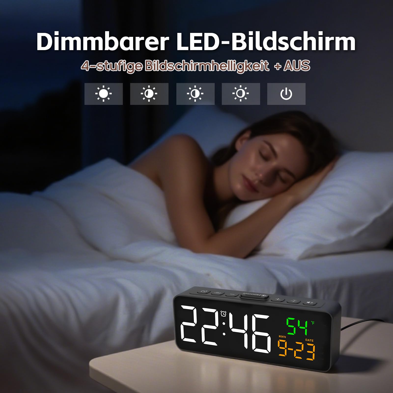 Netzu Despertador Digital pequeño, mesita de Noche, Despertador con indicador de Temperatura, Fecha, 4 Brillo, 3 Volumen, repetición, 12/24 Horas, Despertador Ruidoso para Sala de Estar o Dormitorio