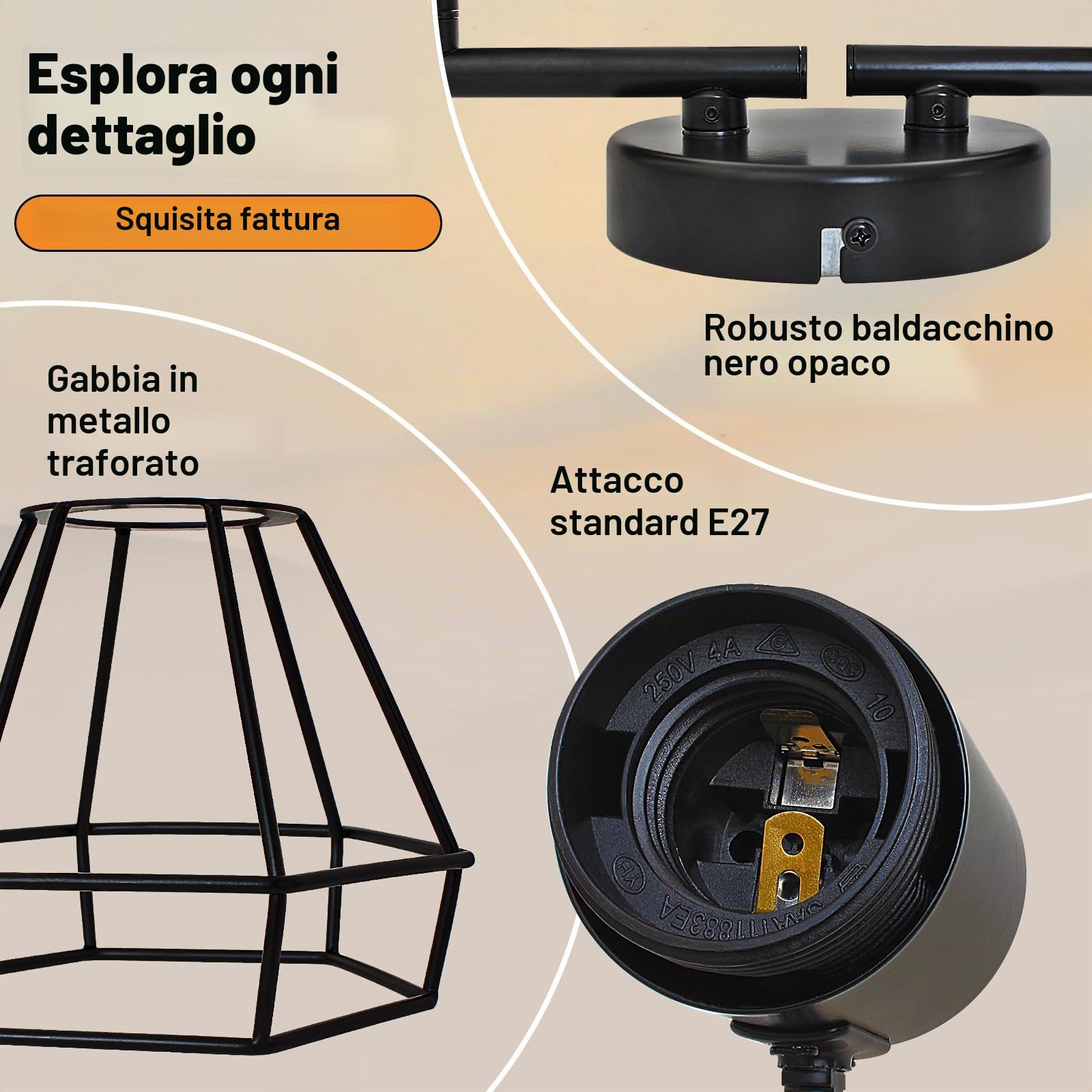 HiBay Plafoniera 4 Luce Orientabili, Nero Faretti da Soffitto Vintage Industriale per Cucina