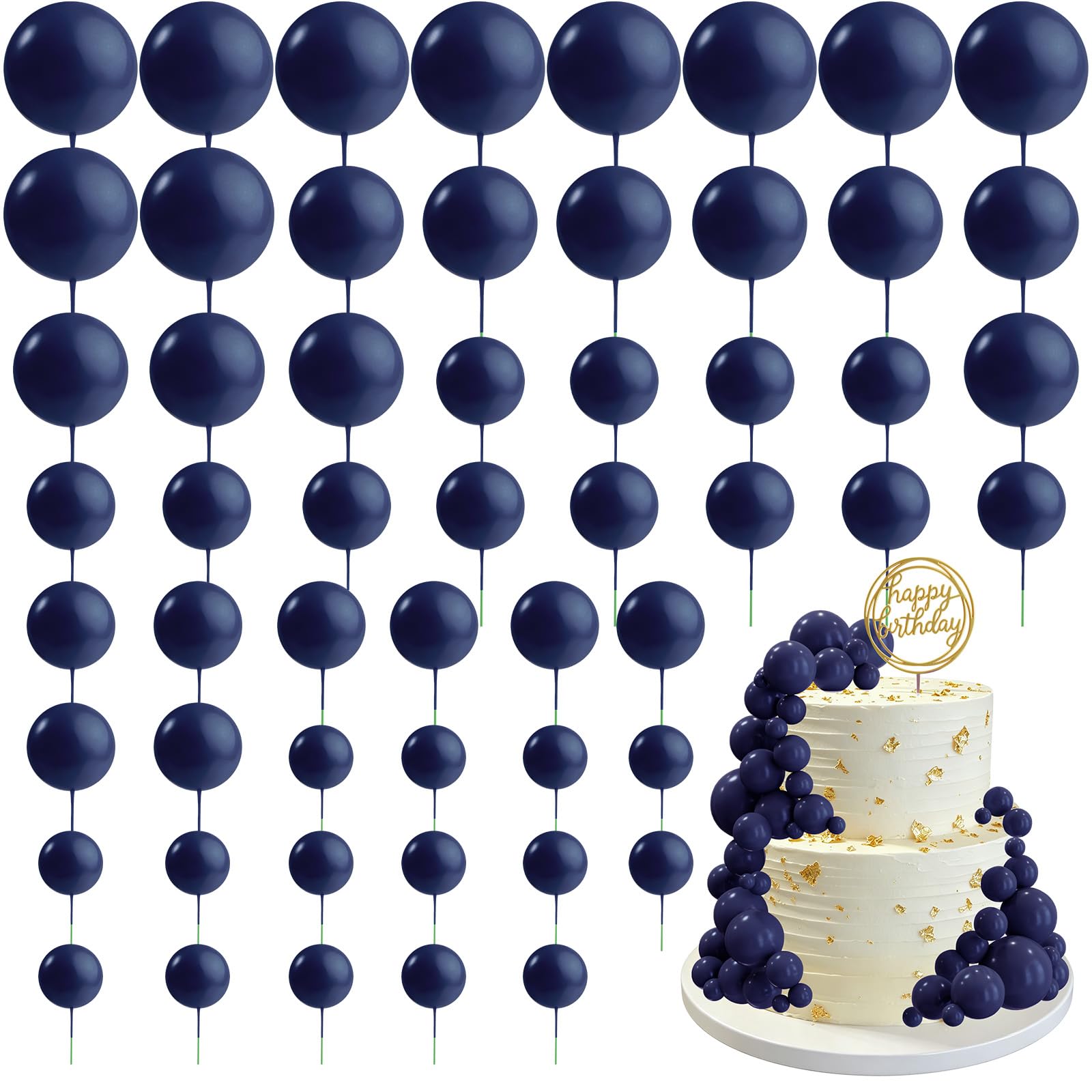 CHRORINE 55 Pcs Balls Cake Topper Decorations Mini Balloon Cupcake Toppers Foam Balls for Cake Decorating Birthday Parties Weddings Anniversary Baby Shower (Navy Blue) — image 1