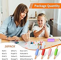 Vista 15 de Mini Rodillo de Silicona para Niños, Superficie Antiadherente Mango de Madera, 9 Pulgadas Paquete de 2