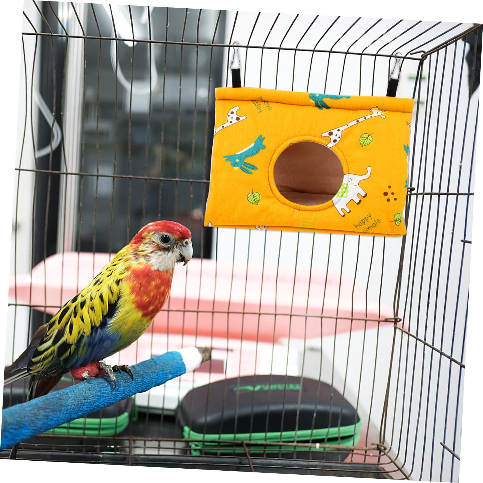 Nidos de Pájaros Colgantes Cálidos para Invierno Orificio Redondo, Vellón de Cristal y Algodón, Tamaño Mediano Amarillo, Adecuado para Loros y Periquitos en Jaulas y Jaulones