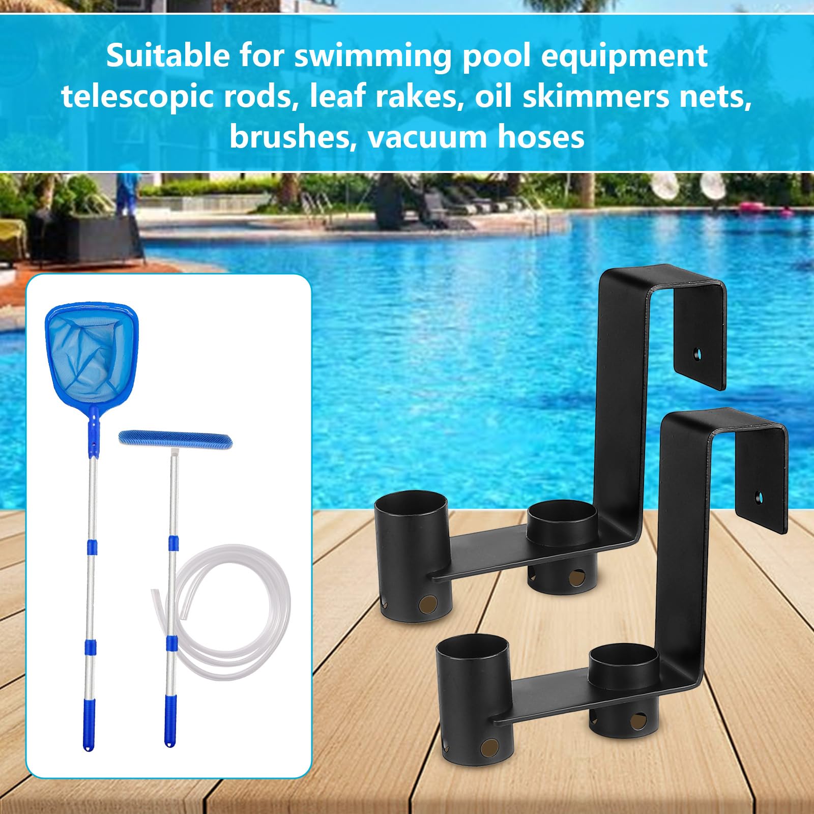 Lettry 2 ganchos para valla de piscina, organizador de herramientas de piscina, accesorio de limpieza de piscina, poste de piscina, cepillo, red de espumador de hojas, cabezal de vacío, adecuado para