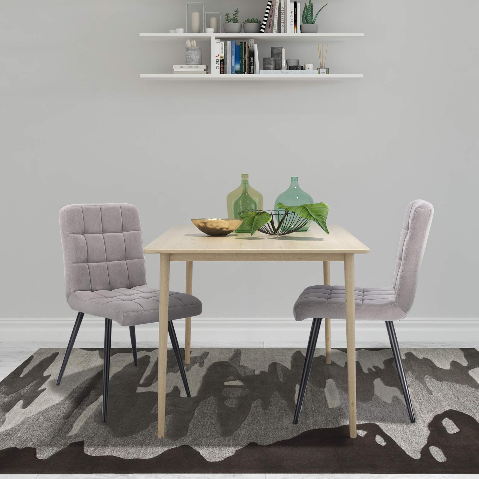 Lestarain Sedia Sala da Pranzo Moderna Set di 6 Sedie Imbottite Senza Braccioli in Velluto Rasato per Cucina Sala d'Attesa Gambe Metalliche Grigio chiaro LCNI78005-6