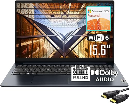 Lenovo IdeaPad Laptop con pantalla Full HD de 15.6 pulgadas, 8 GB de RAM, 128 GB de almacenamiento eMMC, procesador Intel de cuatro núcleos, Wi-Fi