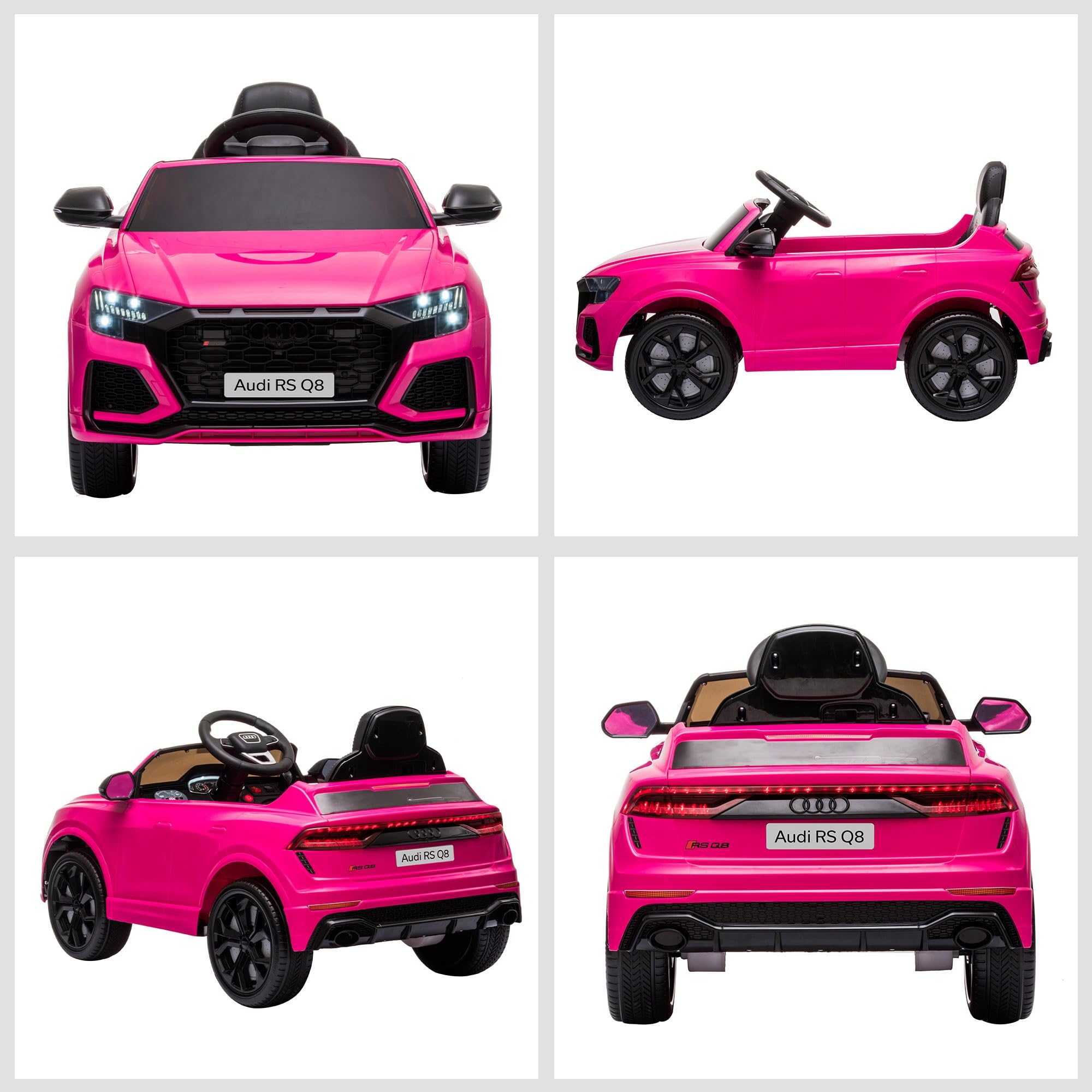 HOMCOM Coche Eléctrico Infantil +3 Años Licencia Audi RS Q8 con Batería 6V 2 Motores Mando a Distancia Música Bocina y Luces Velocidad Máx. 3km/h 101x62x51 cm Rosa