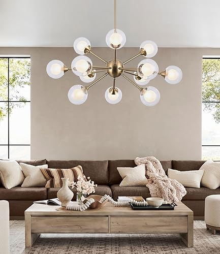 Miniatura 6 de Candelabro Sputnik de 12 luces con acabado de latón cepillado con globo de vidrio de burbujas, modernas lámparas de cocina doradas colgantes de