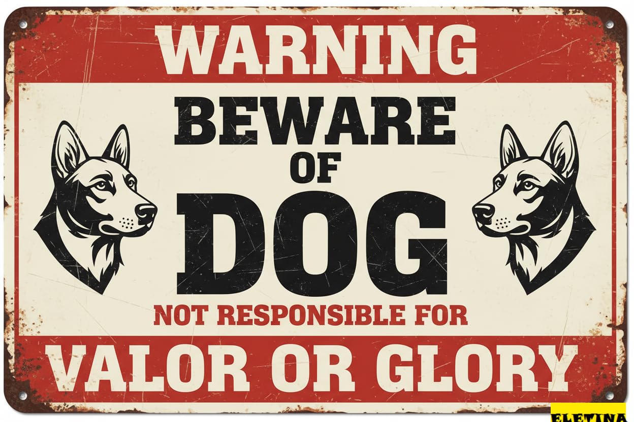 Vintage Metal Tin Sign for Man Cave Beware Of Dog Akita Warning Beware Of Dog S Fence Outdoor Farm Garden Gate Home Yard Decor 8x12 Inch Private Property Decorative
