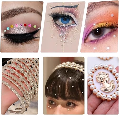 Miniatura 5 de 2064 piezas de perlas para manualidades, calcomanías de perlas autoadhesivas de 4 colores, 12 hojas de perlas para el cabello para hacer manualidades