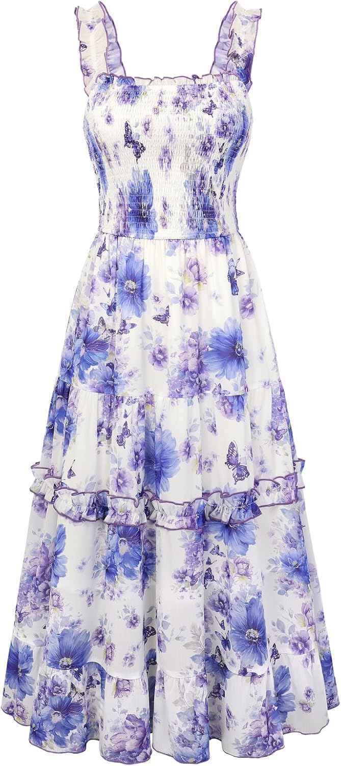 SCARLET DARKNESS Floral Dress for Women 2026 Flowy Sundress Smocked Cottagecore Dresses