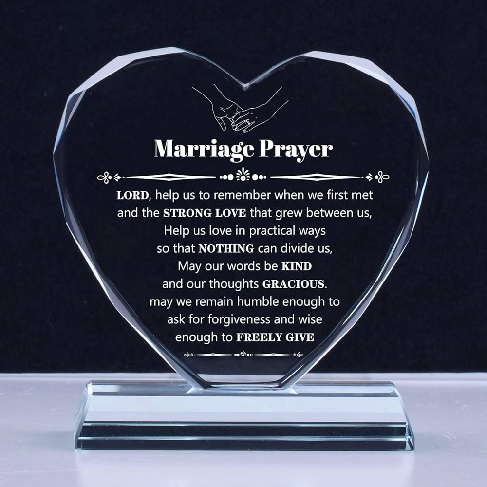 Wedding Gifts for Couples 2025, Marriage Prayer Plaque, Unique K9 Crystal with Inspiring Quotes, Anniversary Wedding Gifts for Couples, Newlywed Mr and Mrs Gifts.