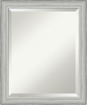 Amanti Art Silver Bathroom Mirror for Over Sink, 23x19 Bel Volto Silver Rectangle Vanity Mirror, Small Traditional Wood Frame, Hangs Horizonally and Vertically, Bathroom Wall Decor, Beveled Edge