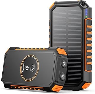 Solar Power Bank 26800mAh, Riapow Wireless Portable Charger Fast Charge 3.0A Solar Charger External Battery with 4 Outputs & Flashlight Phone Chargers for Phone, Tablet and Camping Outdoors