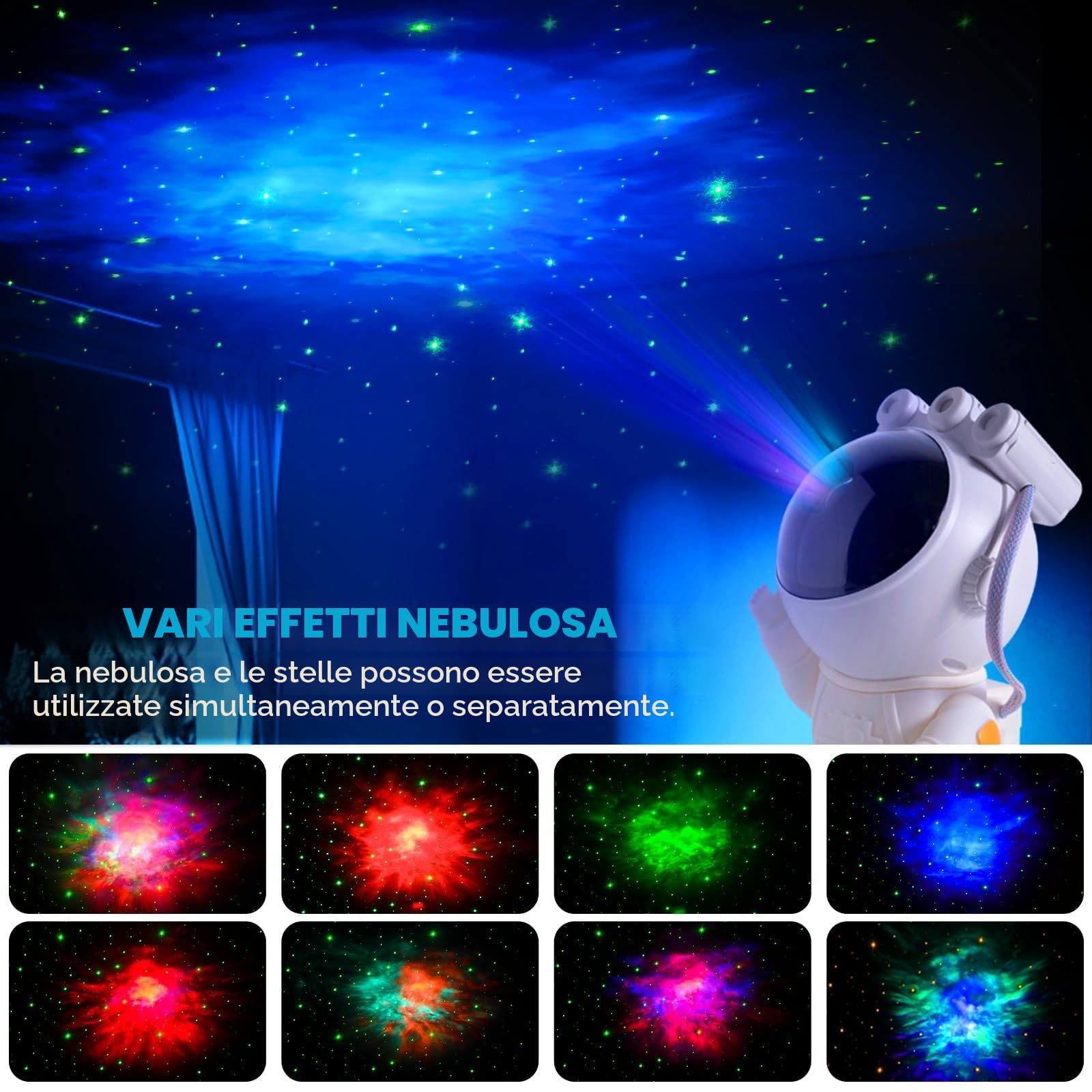 Astronauta Cielo Stellato Galassia Proiettore, Spaceman Galaxy Star Projector Lampada Notturna con Timer, Telecomando, Proiettore Stelle Soffitto Luce per Camera da Letto, Regalo per Bambini e Adulti