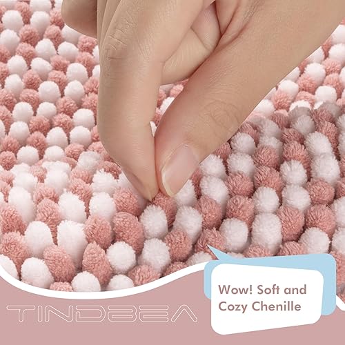 Miniatura 2 de Juego de alfombras de baño Tindbea 2 piezas, extra suave y absorbente, felpudo de baño de chenilla a rayas esponjosas, antideslizante, lavable a