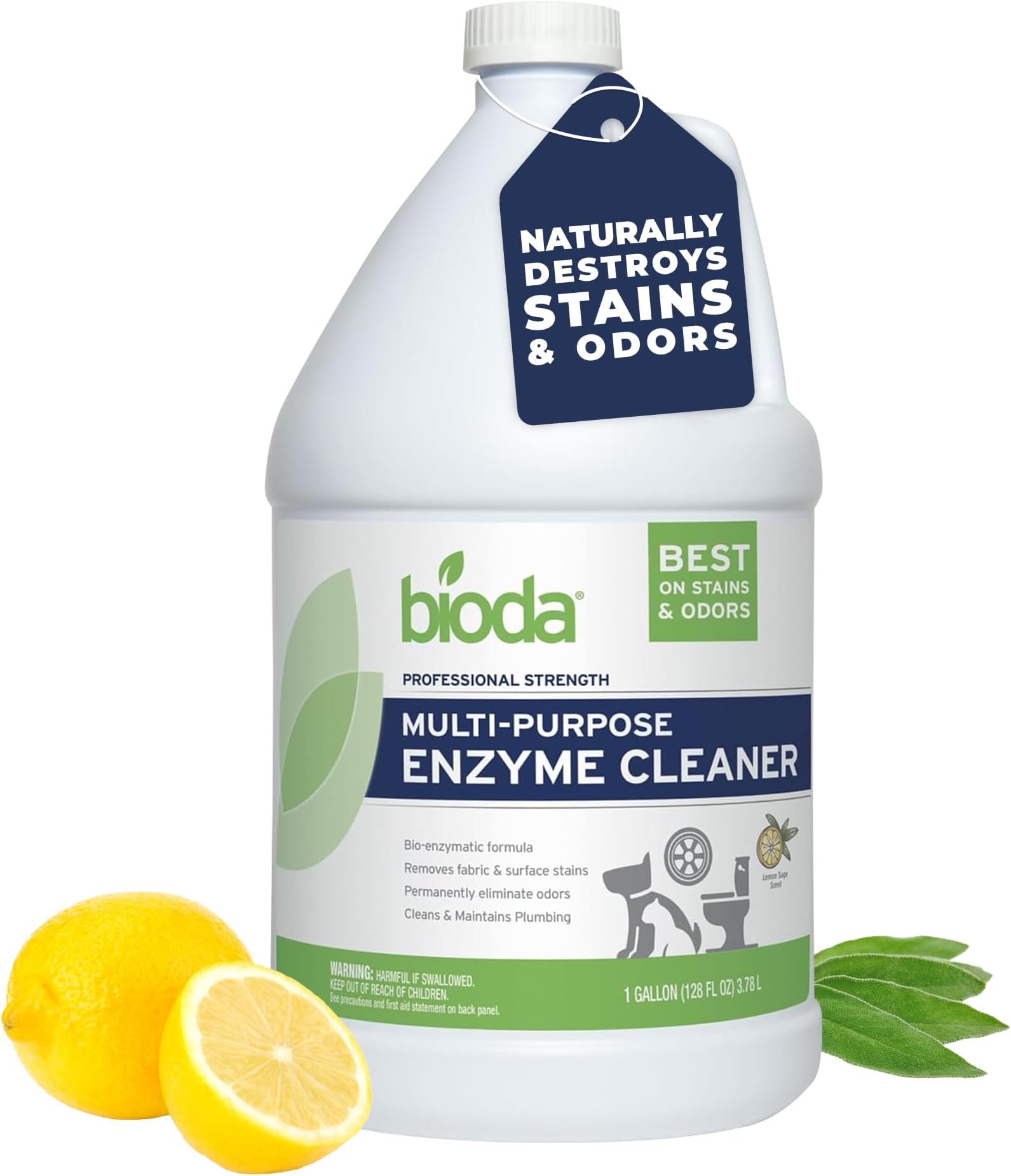Bioda Multi-Purpose Probiotic Enzyme Cleaner and Deodorizer | Professional Strength | Trash Can Deodorizer, Pet Stains and Odors, Drains, Floors, Bathrooms, Toilets | Made in USA | 1 Gallon