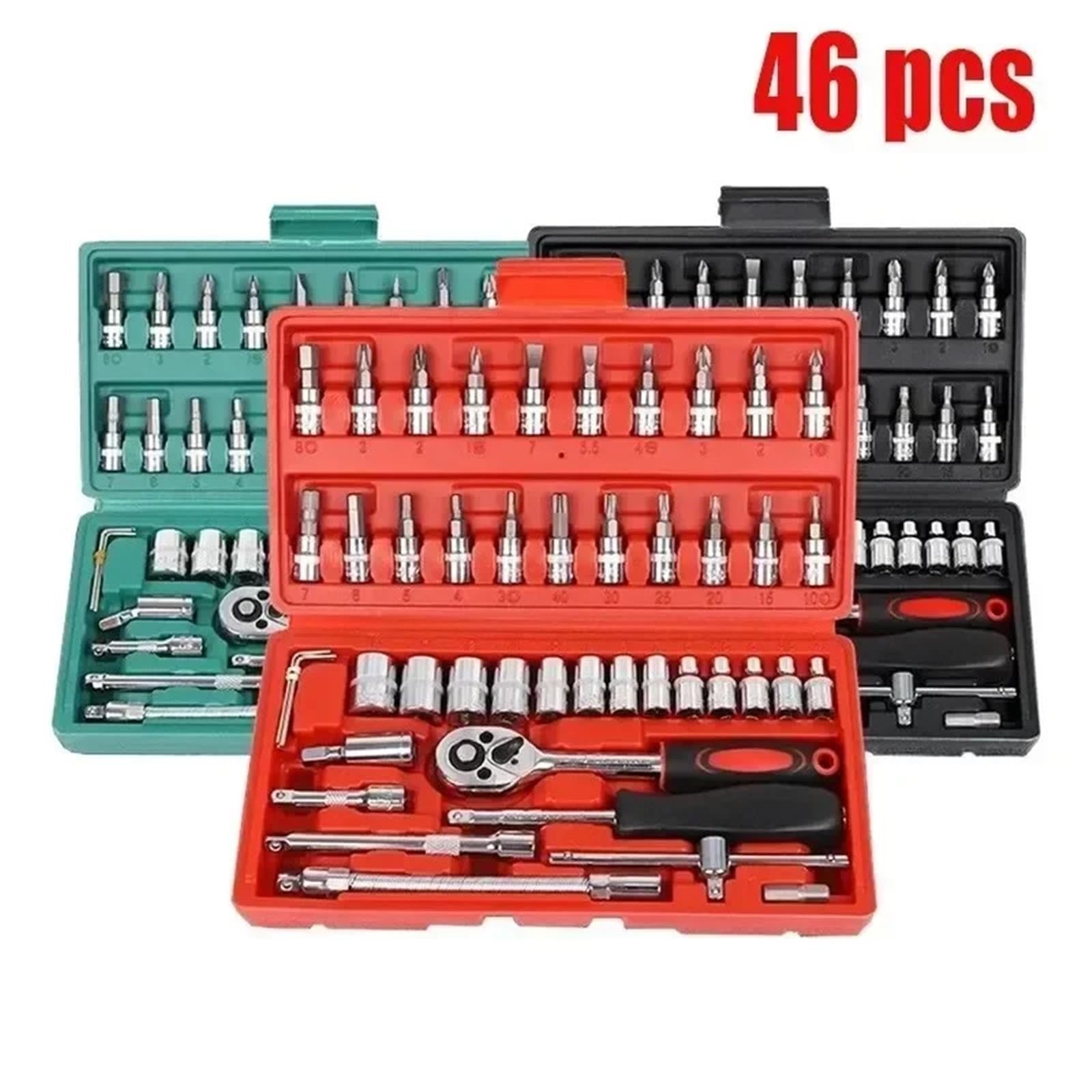 Juego Completo De Llaves De Trinquete For Motocicleta, 46 Uds., 1/4 Pulgadas, Kit Completo De Reparación De Automóviles For Herramientas De Mantenimiento De Automóviles Y Bicicletas