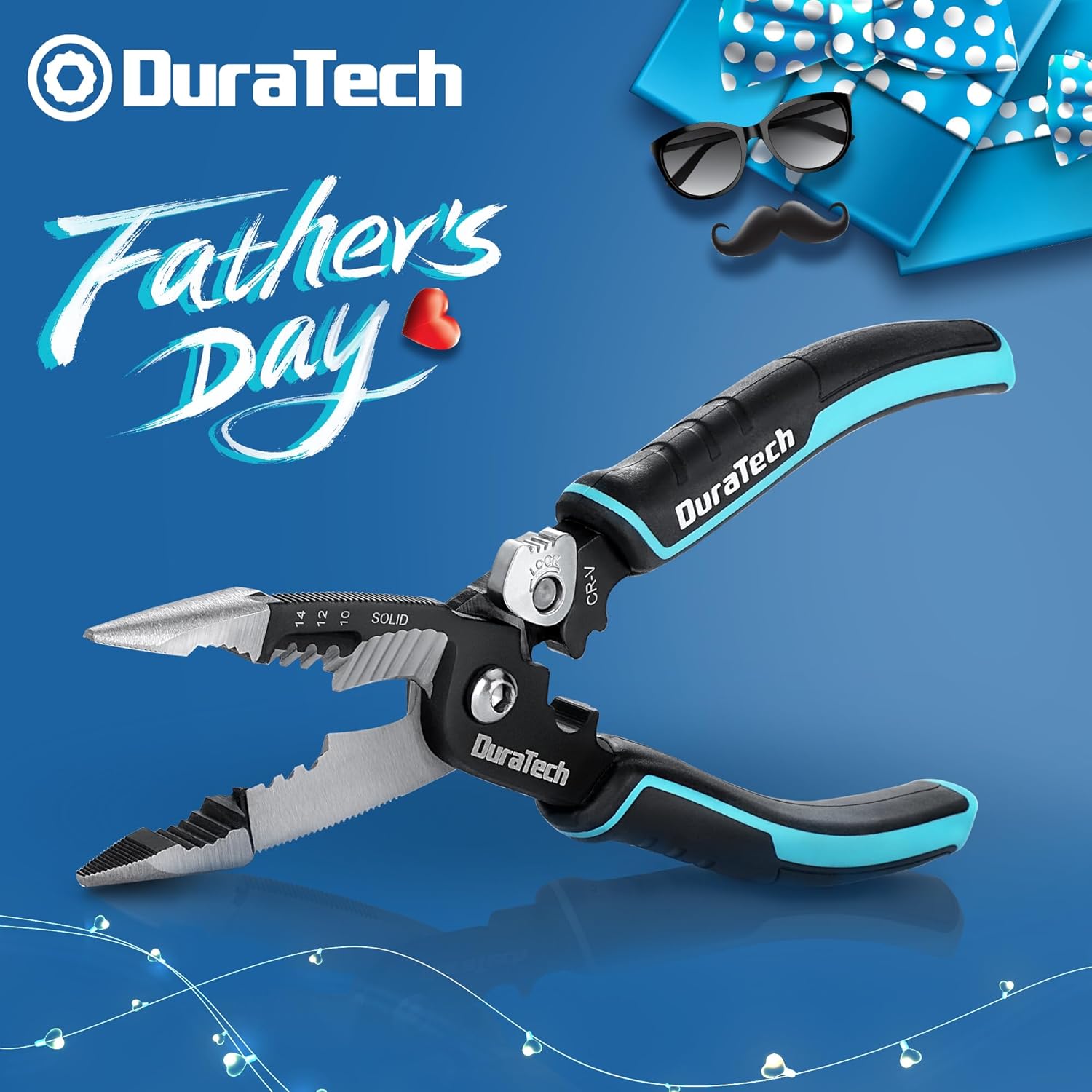 DURATECH 5-in-1 Wire Stripper, 8" Wire Stripper and Crimping Tool, Premium CR-V Construction, Needle Nose Plier, Multifunctional Electrician Pliers for Crimping, Cutting, Stripping, Shearing, Clamping