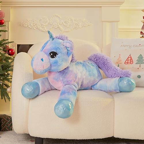 Miniatura 5 de Muiteiur Animal de peluche de unicornio de 31.6 pulgadas, unicornio de peluche grande para niñas, almohada de felpa suave, regalos para niñas y