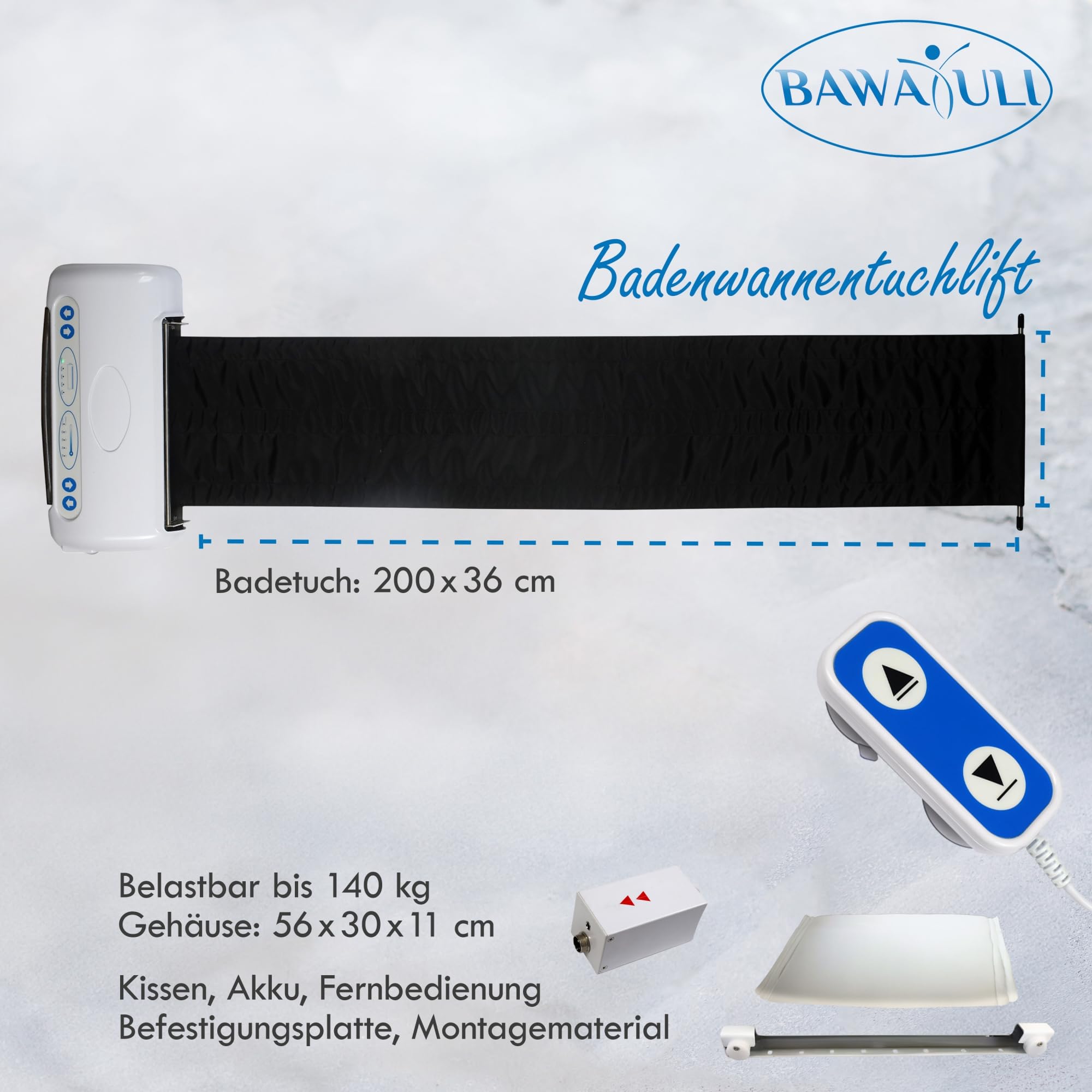 Einstiegshilfe Badewanne/Badewannentuchlifter für Senioren Wannenlift/Lift, Gehäuse: ca. 56 x 30 x 11 cm (LxBxT) elektrischer Duschhocker/Duschstuhl/Badewannenlift, weiß