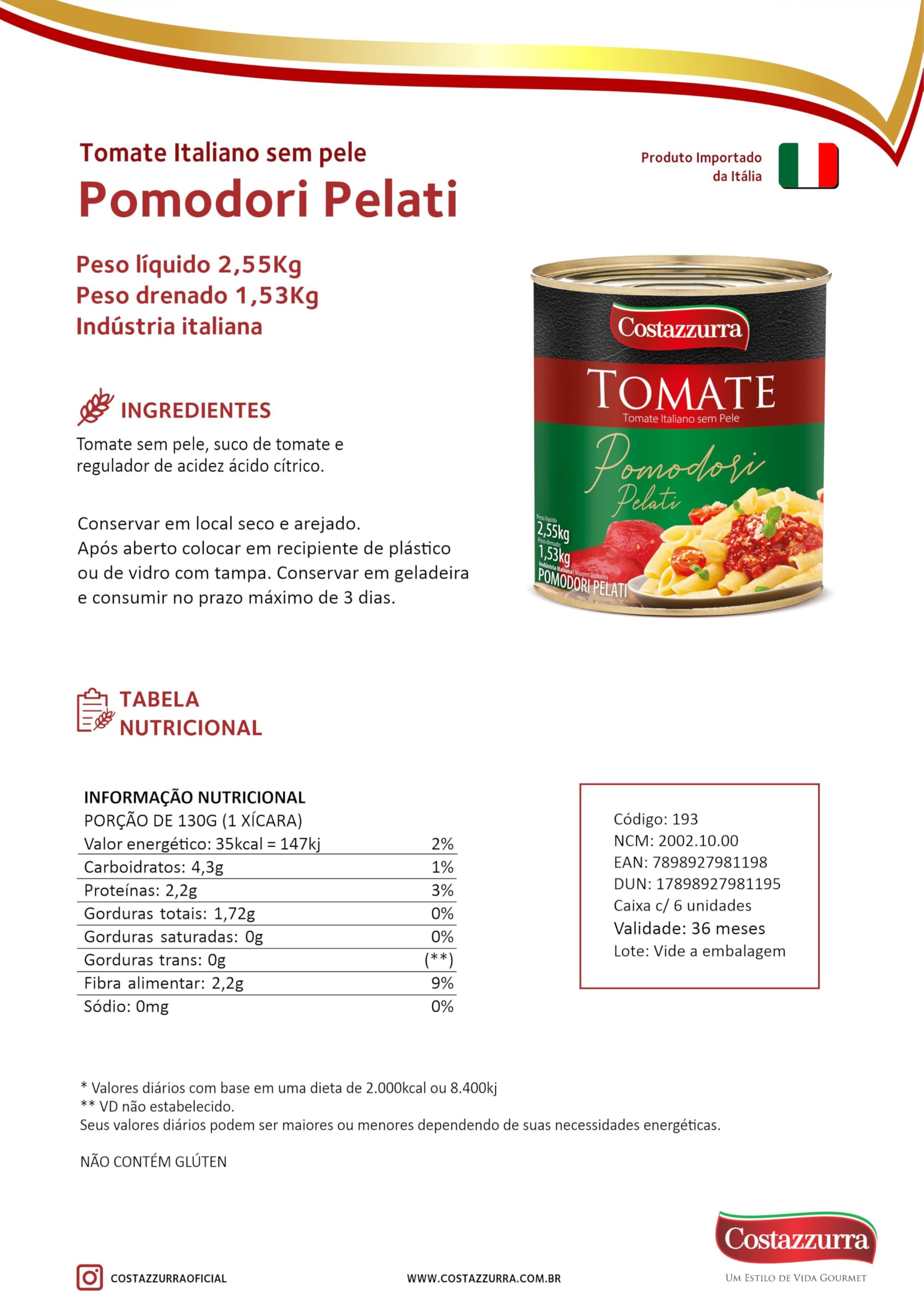 Pomodori Pelati Costazzurra 2,55kg | Amazon.com.br