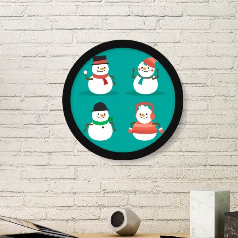 Bonhomme de Neige cadre rond noir décoration murale salon et cadeau de Noël