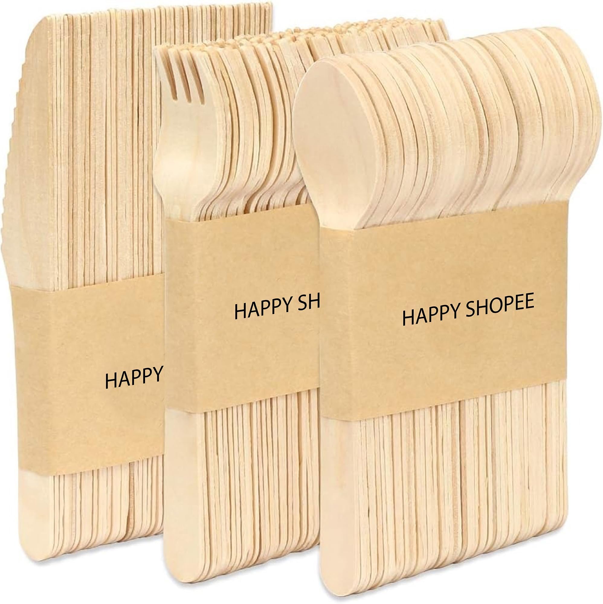 Disposable Cutlery 90 pcs | 30x Forks, 30x Spoons, 30x Knives | Eco Friendly Wooden Spoon,Wooden Forks,Wooden Knives | Ideal for Party, Picnic, Christmas and Home Daily Use Wooden Cutlery Set