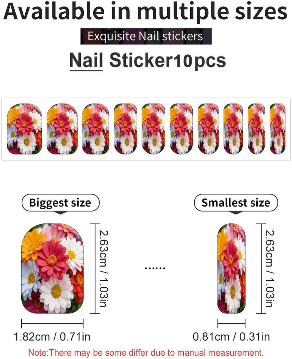 Colorful FlowerSummer Nail Stickers Nail Strips | Nail Art Stickers of 10 sets with decorate fingernails,toenails,artificial nails Full Cover Easy On-Off Non-Damaging