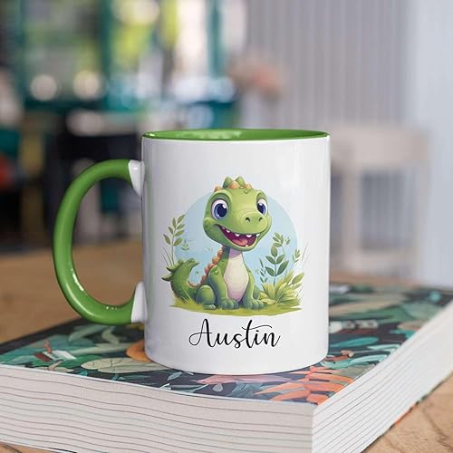 Miniatura 4 de Taza de té con temática de dinosaurio con nombre personalizado, lindo regalo personalizado de taza de café de dinosaurio para amantes de los