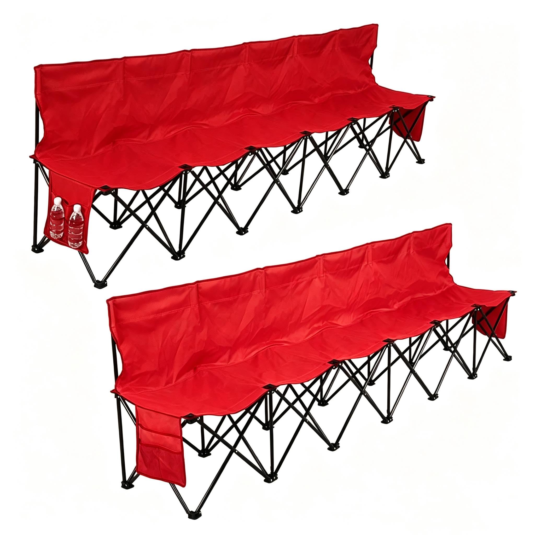 Yaheetech 2pcs​ 6-Seat Folding Bench with Hanging Bags & Carry Bag, Red