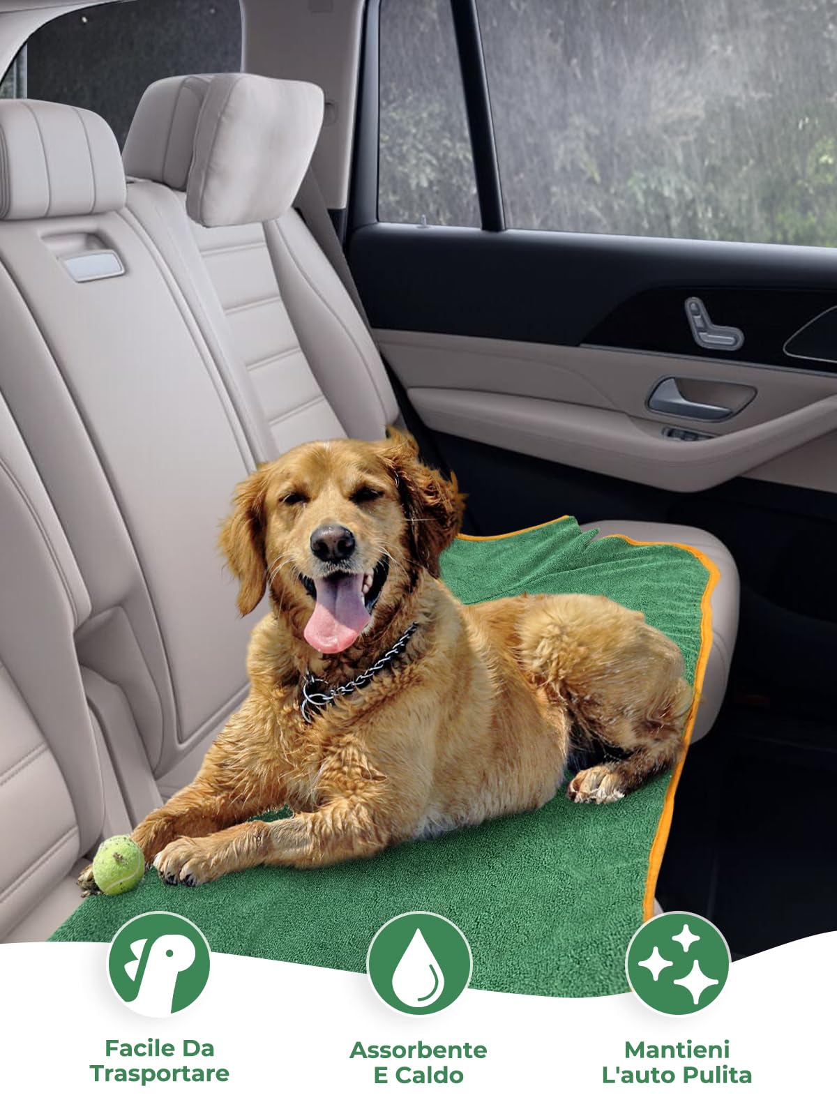 Accappatoio per Cani in Microfibra, Bibykivn Super Assorbente Regolabile Asciugamano per Animali Domestici Morbido Cappotto Bagno con Cappuccio per Asciugare Cane Dopo il Bagno (L, Verde)