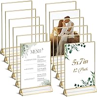 Vista 1 de UNIQOOO Soportes acrílicos para letreros con borde dorado, vista de retrato, paquete de 12 unidades, marco transparente de doble cara de 5 x 7