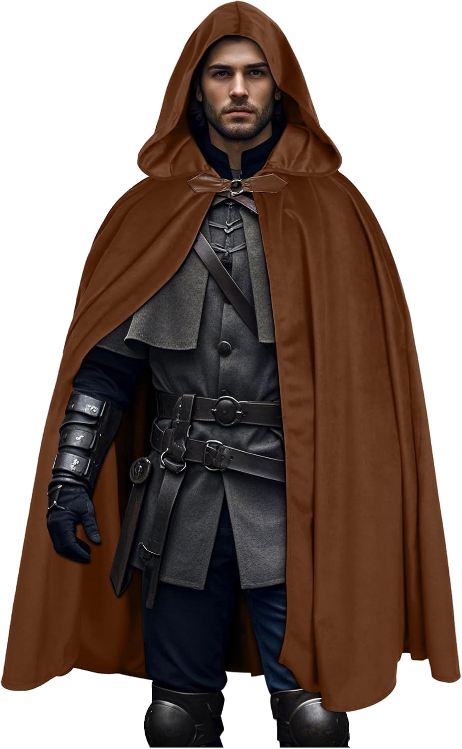L'VOW Velvet Hooded Cloak Medieval Cape Ren Faire Costume | Renaissance Cape with Hood, Vintage Sorcerer Capelet, Halloween Wizard Cosplay, LARP