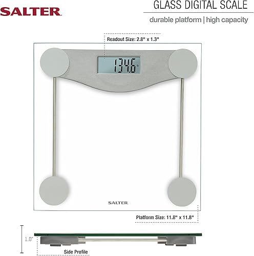Miniatura 6 de Salter Báscula de baño digital de vidrio, primera báscula de baño digital para peso corporal en la serie E-Tech, transparente
