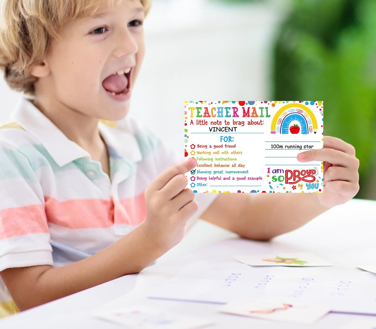 50Pcs Teacher Mail Notes To Parents, Boho Rainbow Postcards Classroom Good Behavior Incentive Cards Send Home Kindergarten Elementary Preschool Teacher S - View #3