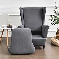 Vista 10 de Funda para silla Wingback, fundas para silla con respaldo de ala, 2 piezas, lavables, elásticas, fundas para silla con respaldo de ala con brazos